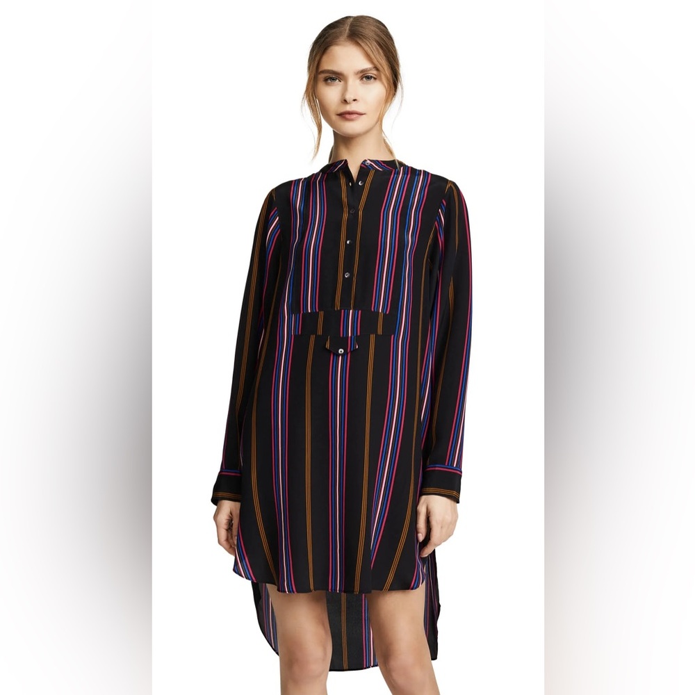 Figue Thalie‎ Ashbury-Stripe Long-Sleeve High-Low Tunic 100% Silk